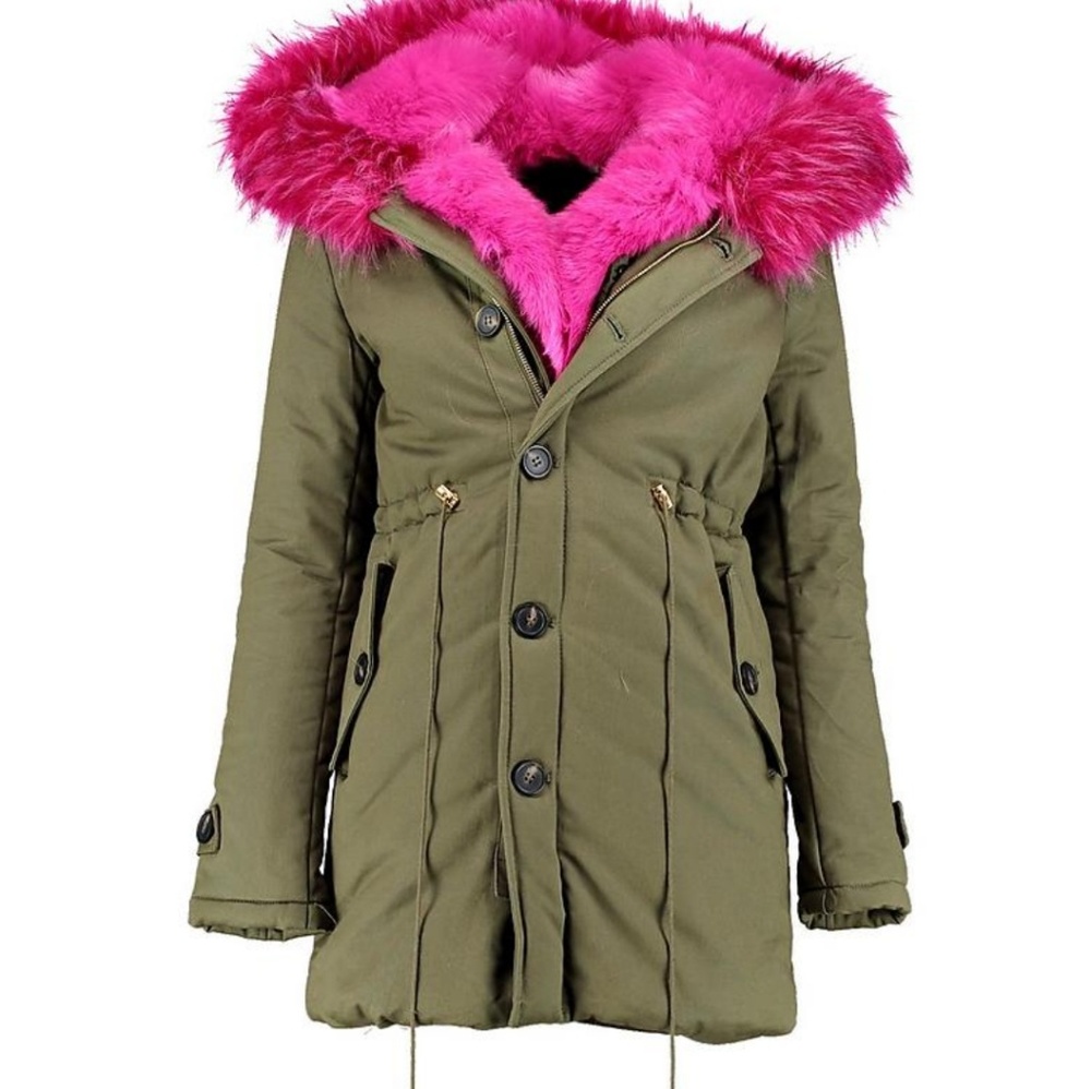 Pink Faux Fur Trim Parka